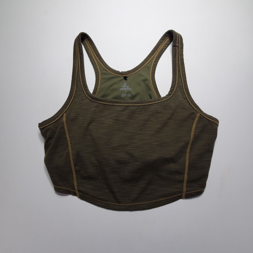 PrAna Becksa Size L Large Bralette Crop Racerback Sports Bra Top Brown Ribbed